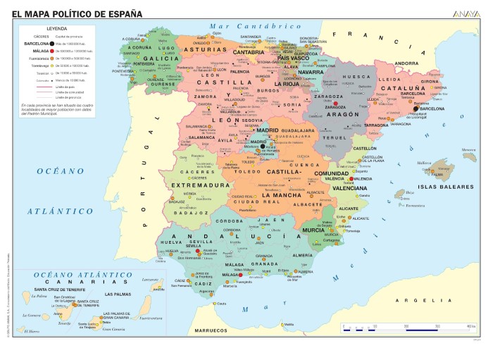Политическая карта Испании на Испанском